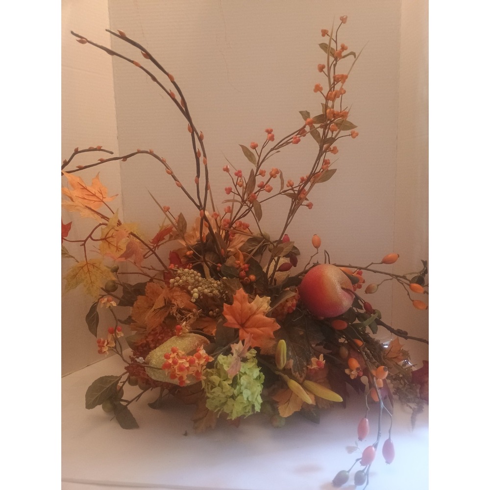 Large Autumn Artificial Table Centerpiece -Fruit Flowers & Leaves 22"X22"X15"